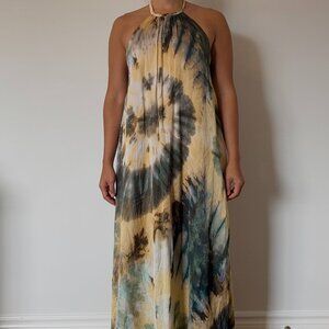 Zara Flowy Halter Maxi Dress with Tie-dye Print Size S